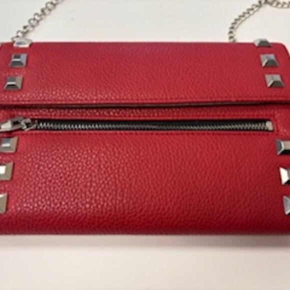 JUSTFAB RED FAUX LEATHER BAG W/SQUARE STUDS DETAIL - Picture 1 of 7
